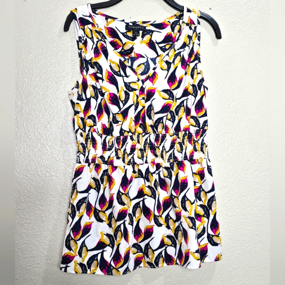 Banana Republic Peplum Top XS Satin Leaf Print